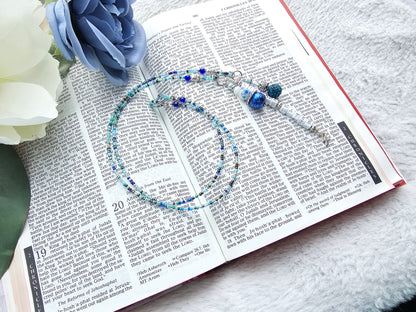 Beaded Bible 2 strand Bookmark - The Living Water - Blue and silver bible accessories