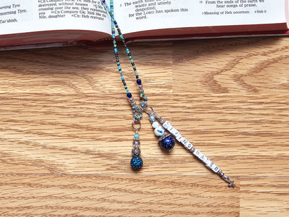Beaded Bible Single strand Bookmark - The Living Water - Blue and silver bible accessories