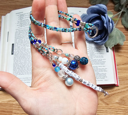 Beaded Bible 3 strand Bookmark - The Living Water - Blue and silver bible accessories