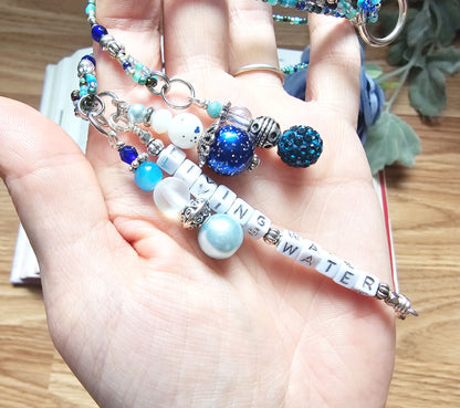 Beaded Bible 3 strand Bookmark - The Living Water - Blue and silver bible accessories