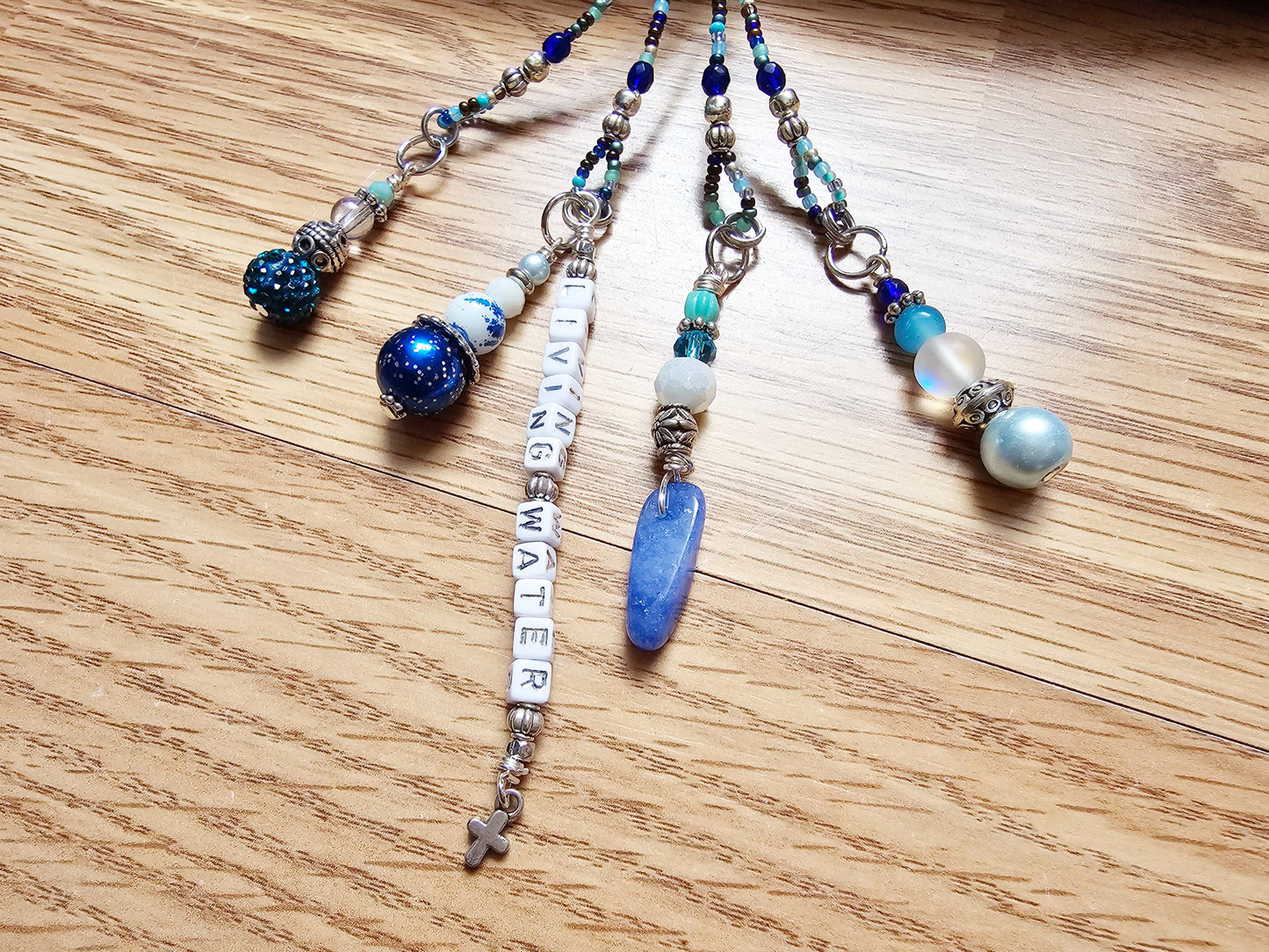 Beaded Bible 4 strand Bookmark - The Living Water - Blue and silver bible accessories