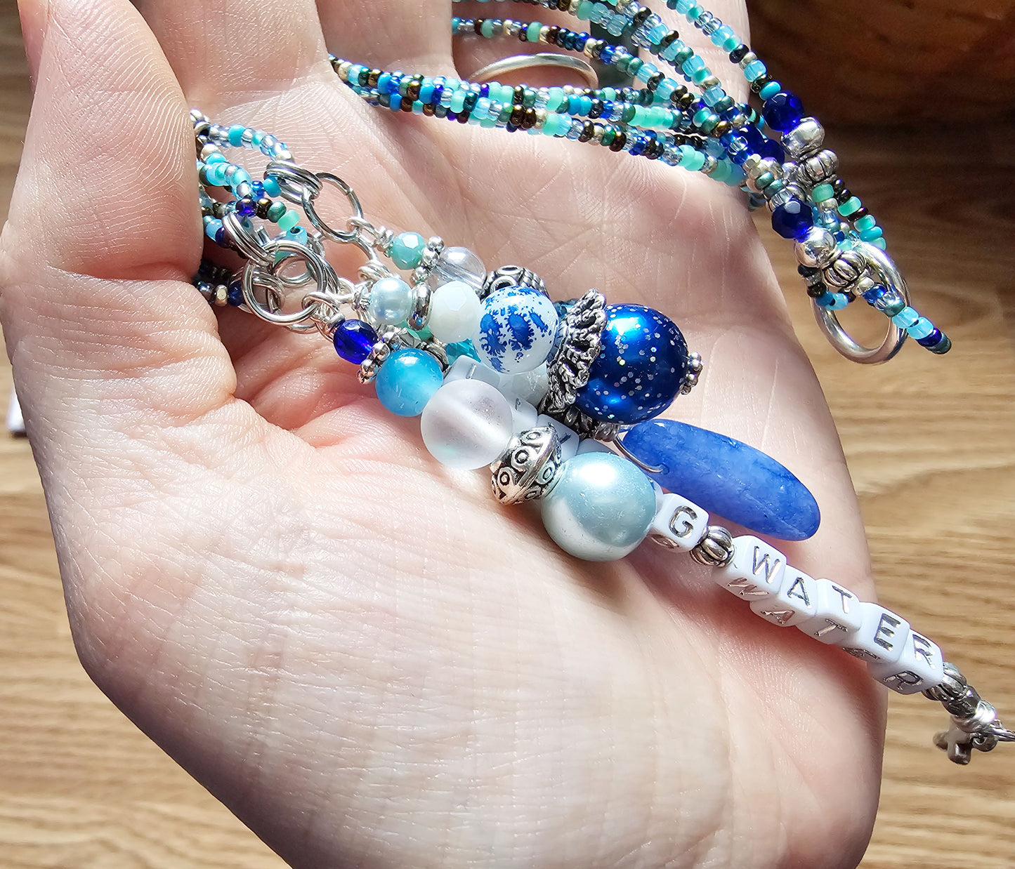 Beaded Bible 4 strand Bookmark - The Living Water - Blue and silver bible accessories