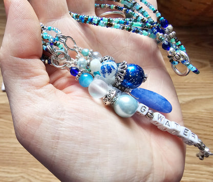 Beaded Bible 4 strand Bookmark - The Living Water - Blue and silver bible accessories