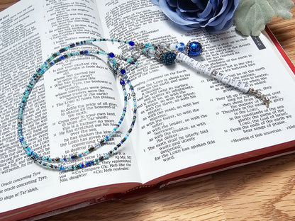 Beaded Bible 2 strand Bookmark - The Living Water - Blue and silver bible accessories