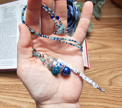 Beaded Bible 2 strand Bookmark - The Living Water - Blue and silver bible accessories
