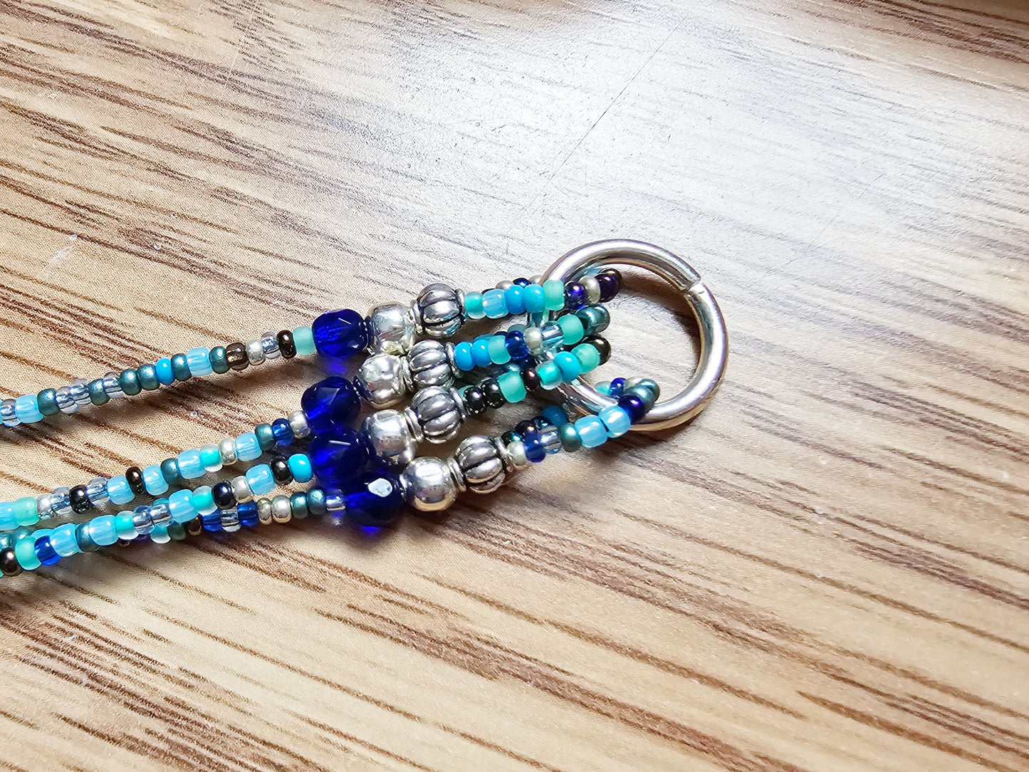 Beaded Bible 4 strand Bookmark - The Living Water - Blue and silver bible accessories