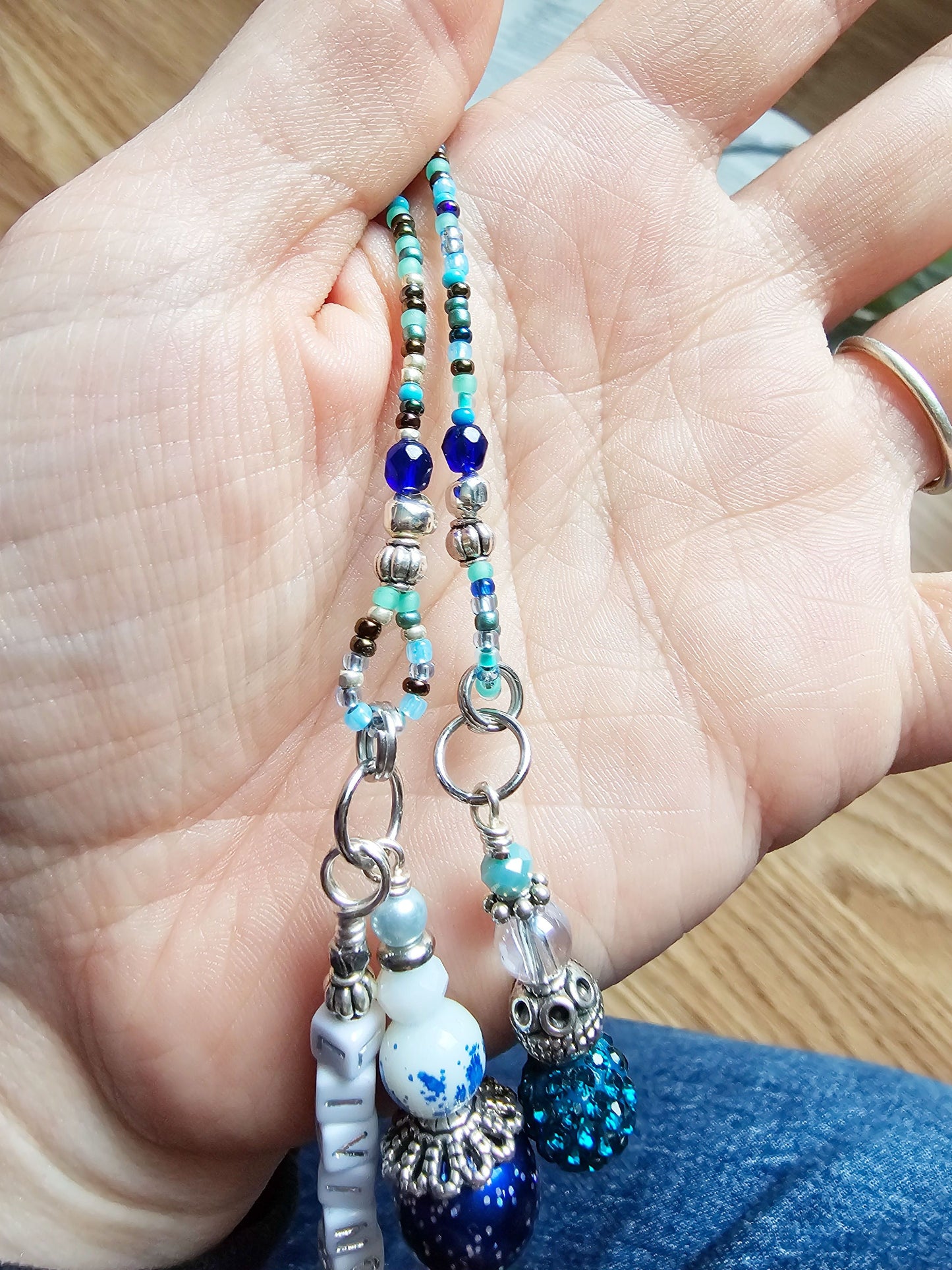 Beaded Bible Single strand Bookmark - The Living Water - Blue and silver bible accessories