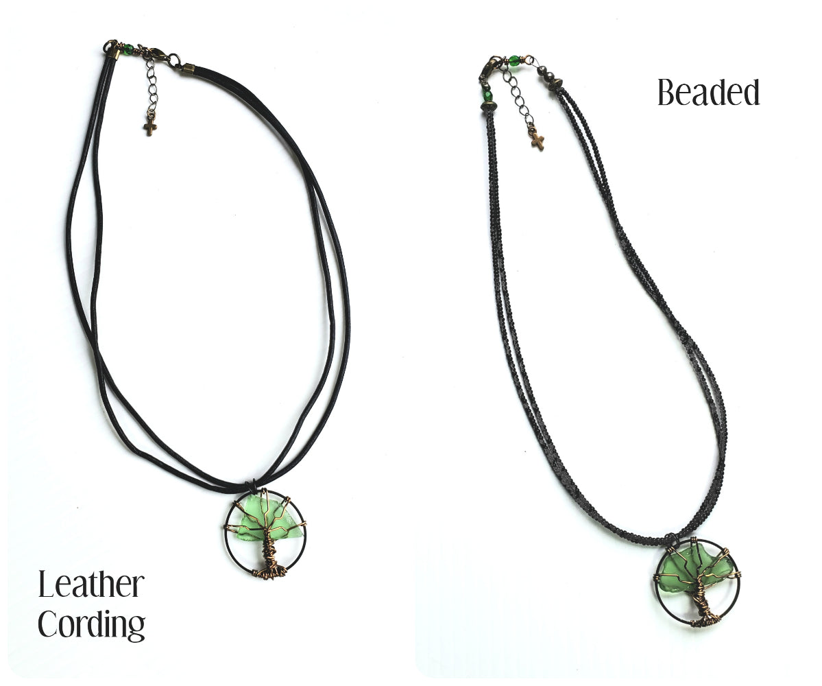 Tree of Life Beach Glass Pendant Necklace