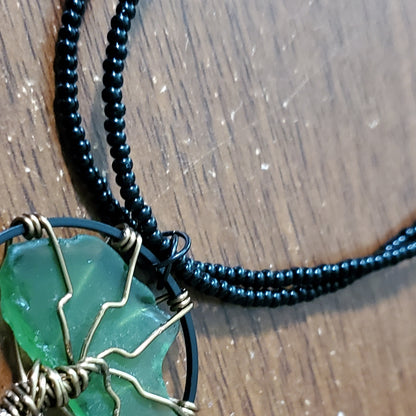 Tree of Life Beach Glass Pendant Necklace