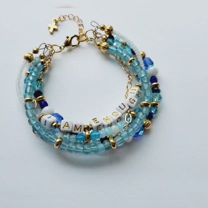 Aqua and Gold 5-Strand Feminine Identity in Christ Bracelet for Women
