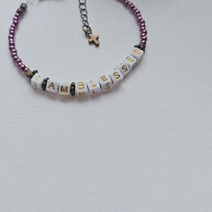 I Am Blessed Single Strand Bracelet - stackable arm jewelry for women