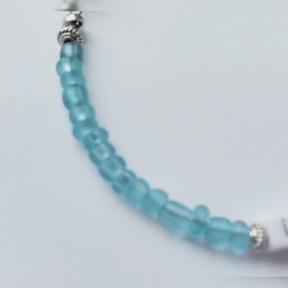 Aqua and silver single strand stackable Word bracelet