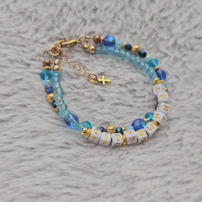 Did You Pray Blue and Gold beaded bracelet