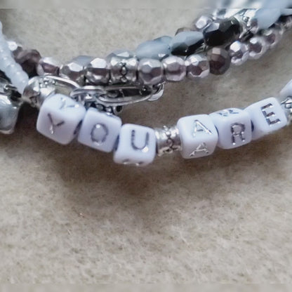 Silver and Gray 5-Strand Word Bracelet for women