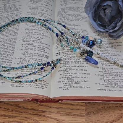 Beaded Bible 4 strand Bookmark - The Living Water - Blue and silver bible accessories