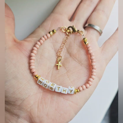 Custom Beaded Single Strand Word Bracelet for Christian women
