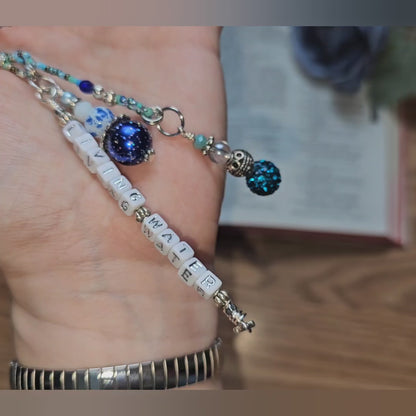 Beaded Bible Single strand Bookmark - The Living Water - Blue and silver bible accessories