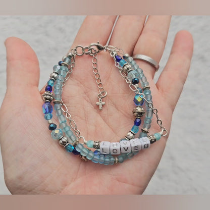 Loved Blue and Silver beaded bracelet