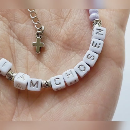 Lilac and Silver Single Strand Identity Word Stackable Bracelet for women