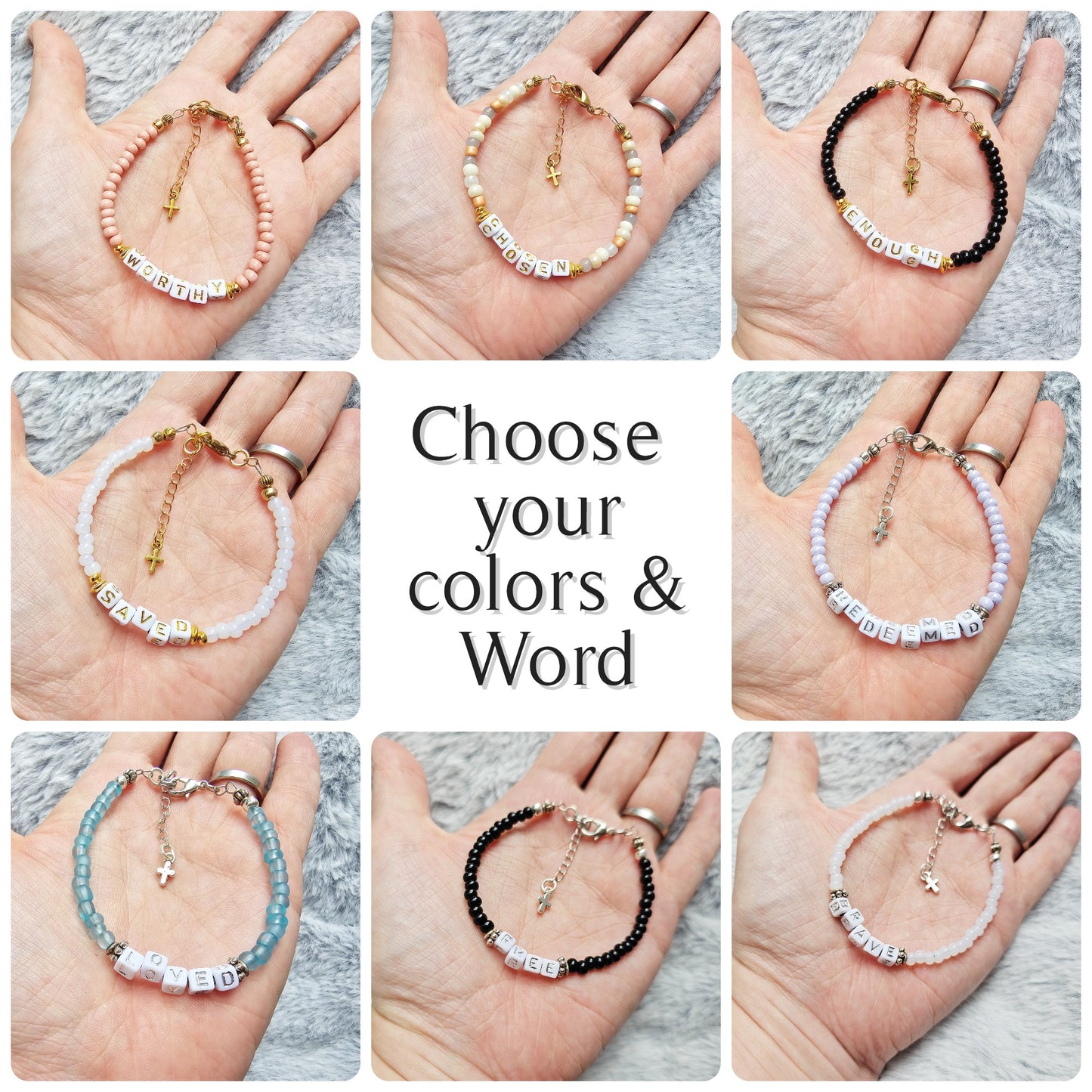 Custom Beaded Single Strand Word Bracelet for Christian women