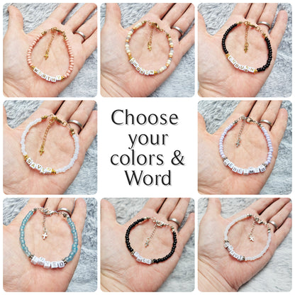 Custom Beaded Single Strand Word Bracelet for Christian women